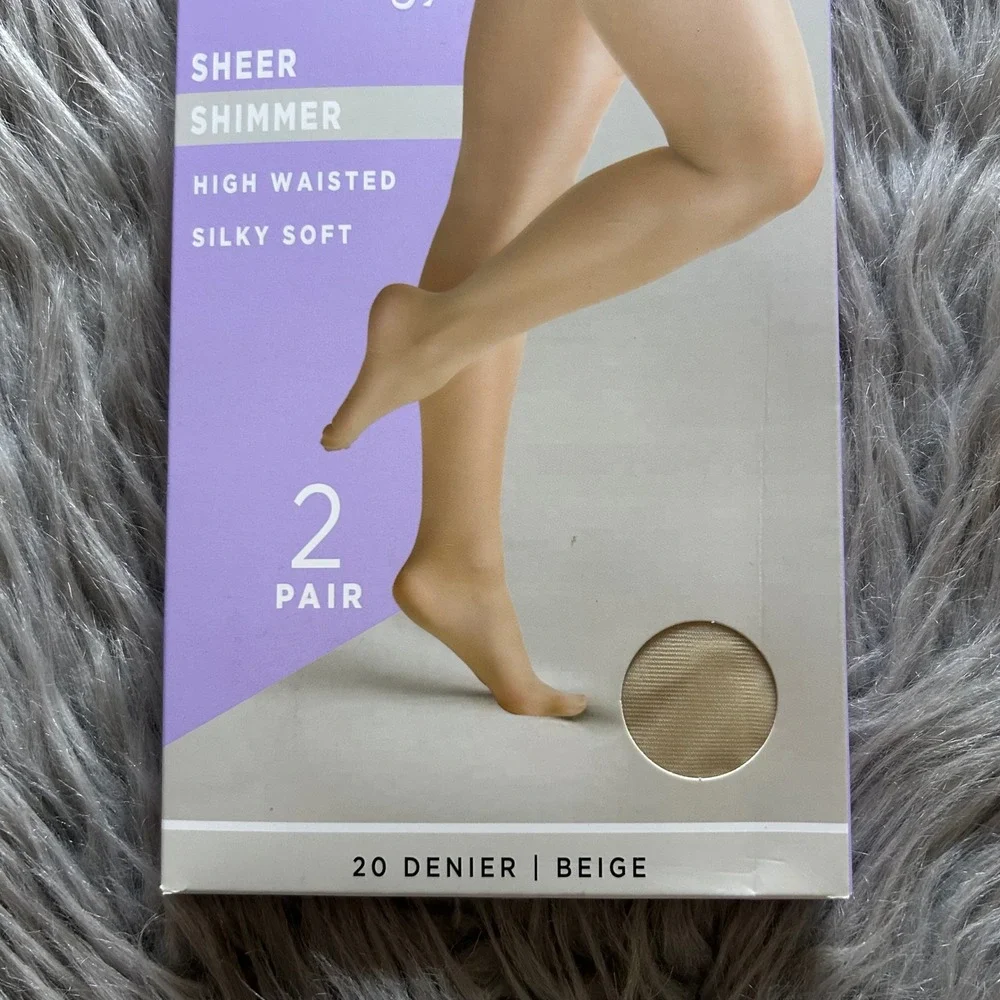 Silk Impressions Sheer Shimmer‎ Tights Women's Size Small Beige High Waisted